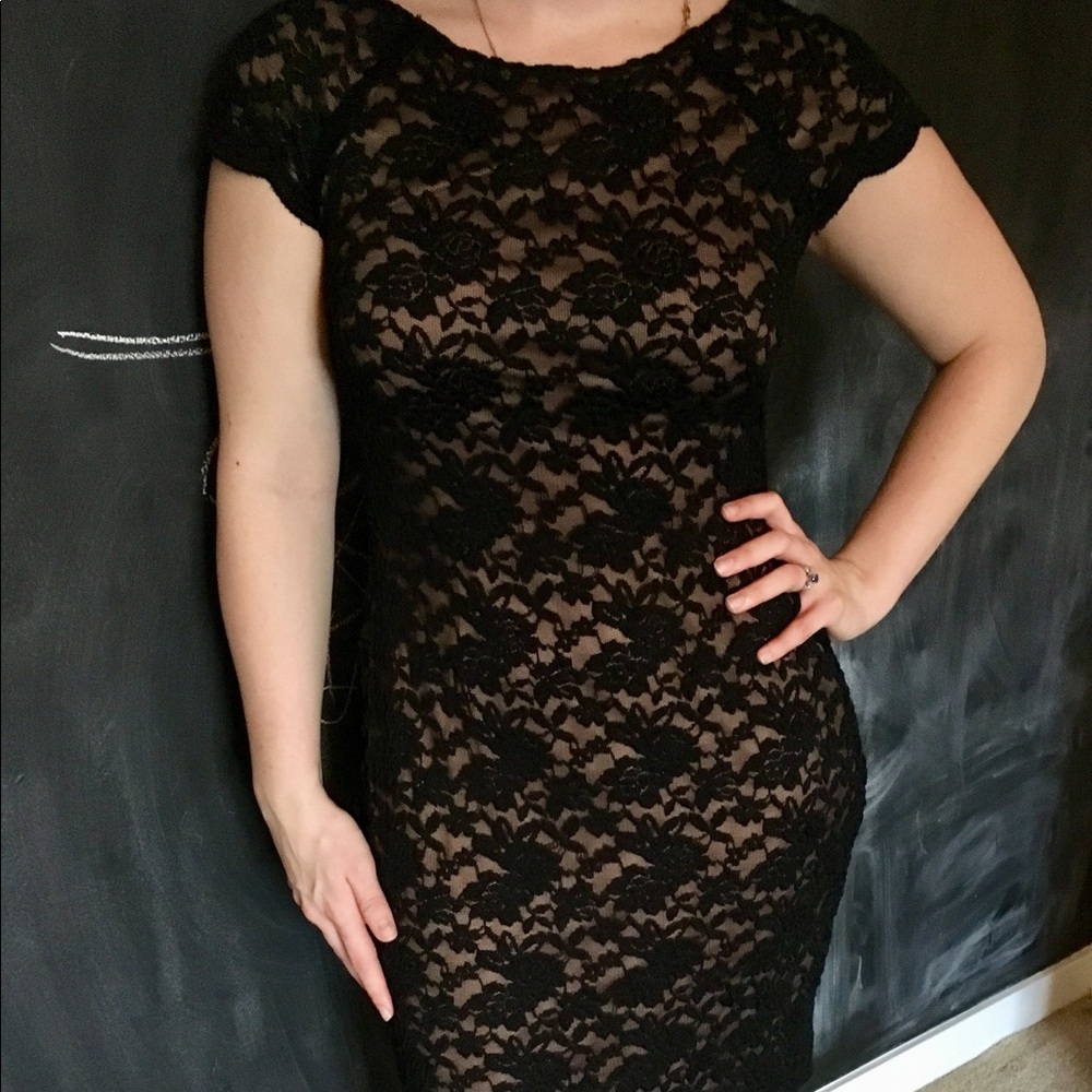 Black Lace Dress with Nude Slip Underneath